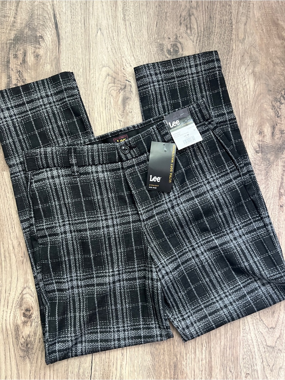 Lee Women's Black & Gray Plaid Straight-Leg Pants